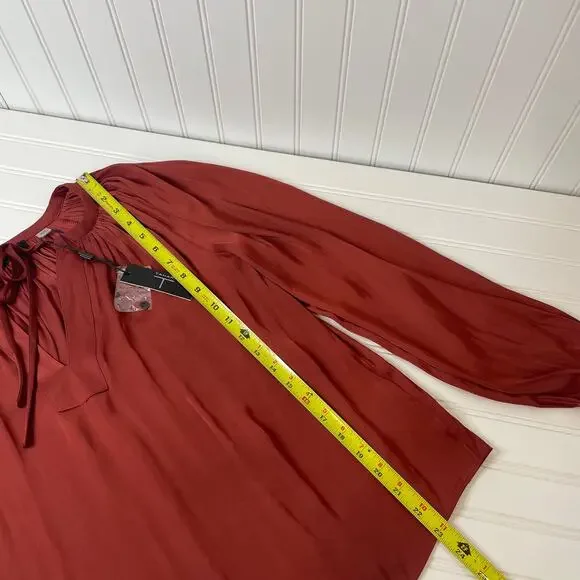 NWT T Tahari Rust Tie V-Neck Long Sleeve Tunic Top Blouse Size XS Pullover - Picture 8 of 8